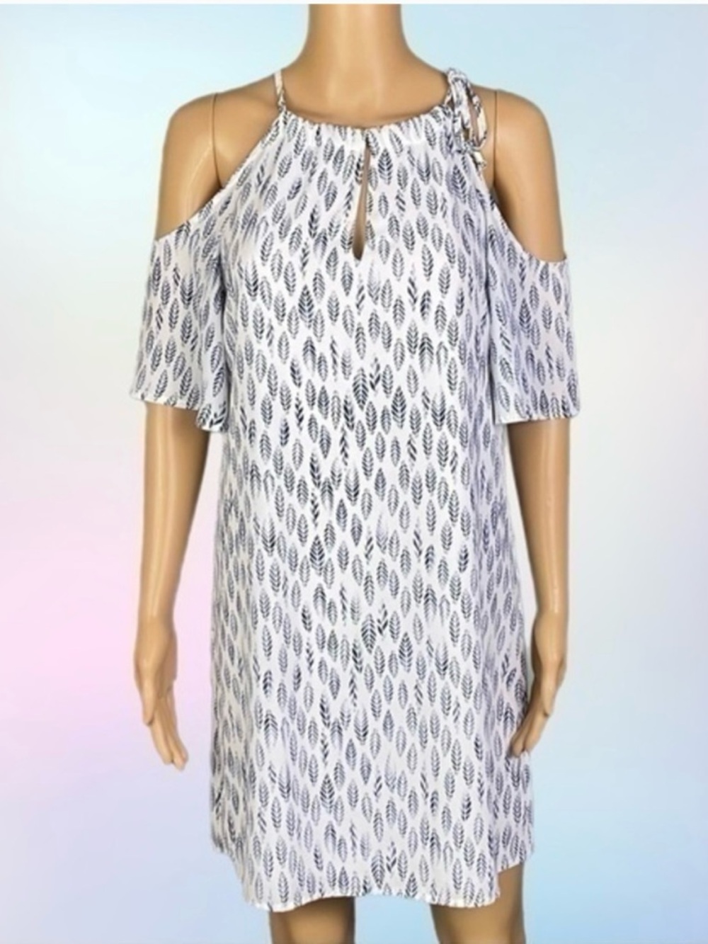 Veronica M White and Navy Cold-Shoulder Mini Dress